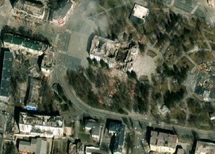 Satellite photo of Drama Theatre, Mariupol, 29 Mar 2022